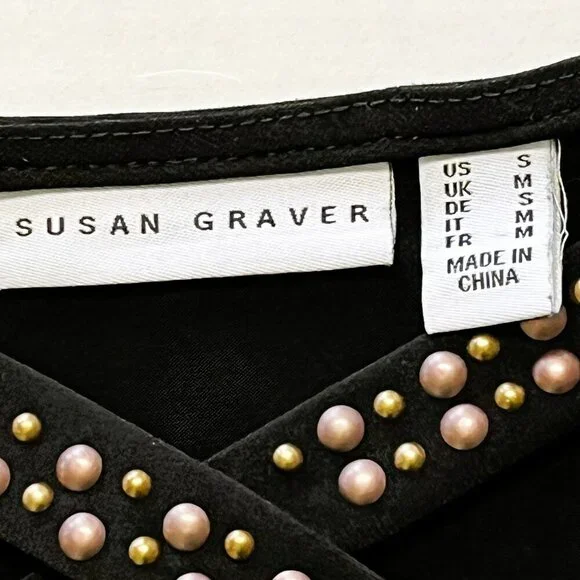 Susan Graver Liquid Knit Top sz S Caged Neck Stretch Moto Biker Office Church - Picture 4 of 7